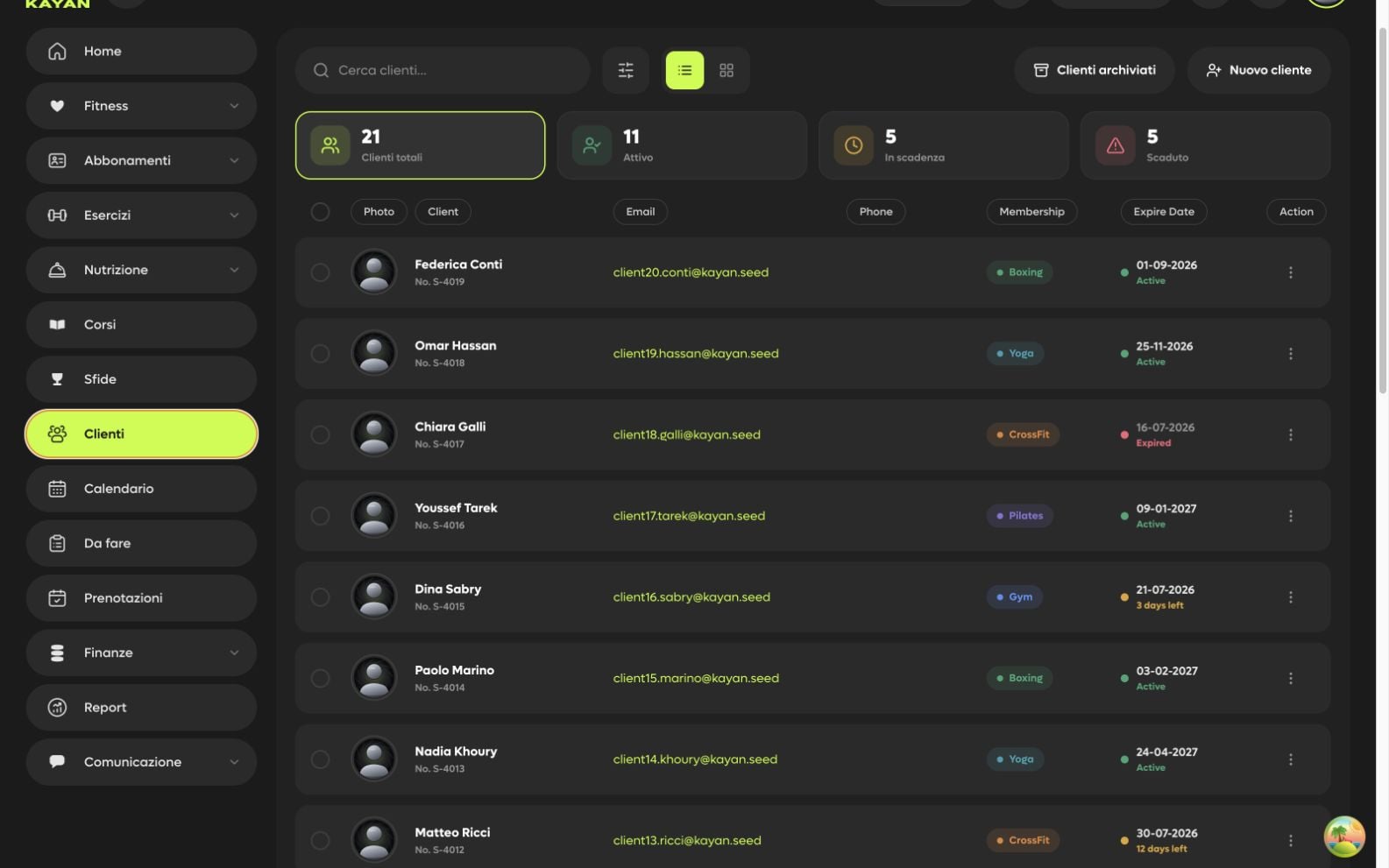 Kayan client management dashboard